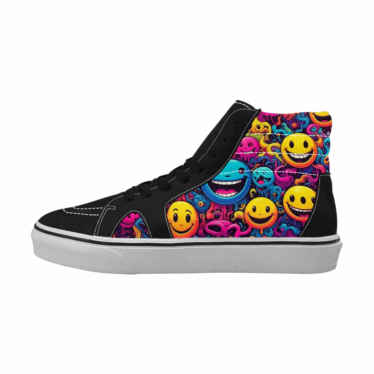WOMEN'S Yellow Smiley Face High Top Canvas Aesthetic Sneakers
