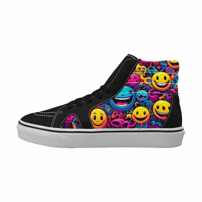 WOMEN'S Yellow Smiley Face High Top Canvas Aesthetic Sneakers