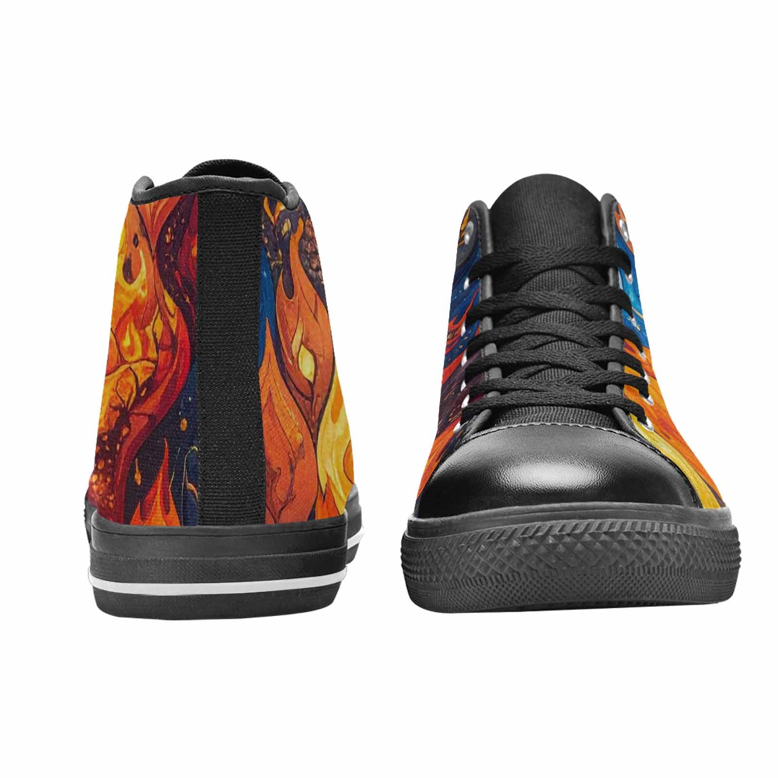 WOMEN'S Fire Flame High Top Canvas Vibrant Chaos Custom Sneakers