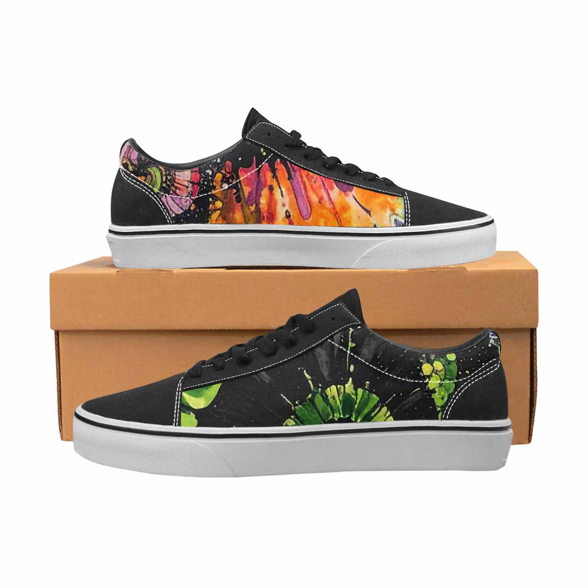 WOMEN'S Tie Lace-Up Canvas Vibrant Chaos Custom Sneakers
