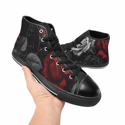 MEN'S Black Gothic Rose High Top Canvas Neon Fantasy Custom Shoes