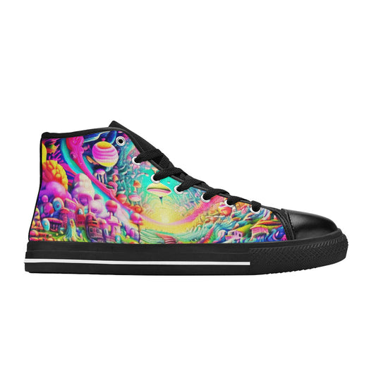 WOMEN'S Trippy World Art 8 High Top Canvas Grunge Custom Sneakers