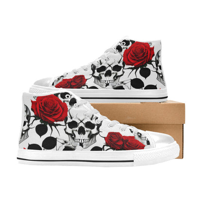 MEN'S Skulls Roses Deluxe 9 High Top Canvas Grunge Custom Shoes