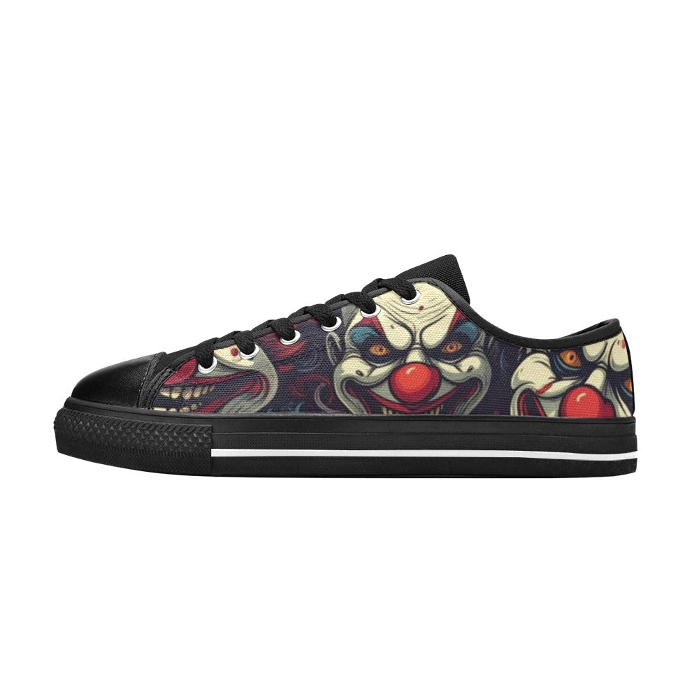 KIDS' Evil Clowns Heads Faces Low Top Canvas Wallpaper Art Shoes