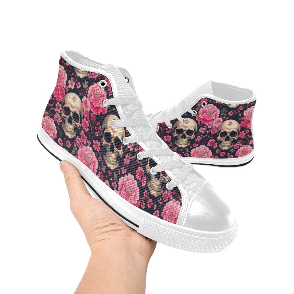WOMEN'S Skull Cherry Blossom High Top Canvas Vivid Custom Shoes