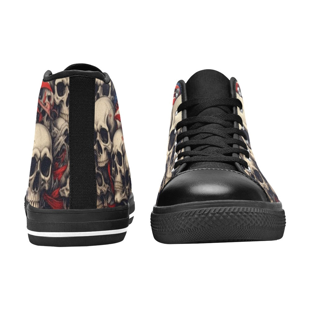 WOMEN'S Patriotic Skull Flag High Top Canvas Vibrant Chaos Custom Sneakers