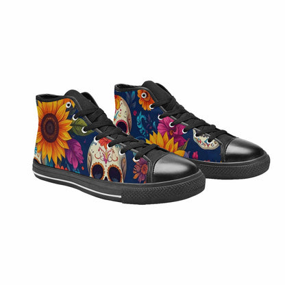 MEN'S Sunflower Skulls Print High Top Canvas Wallpaper Art Custom Shoes