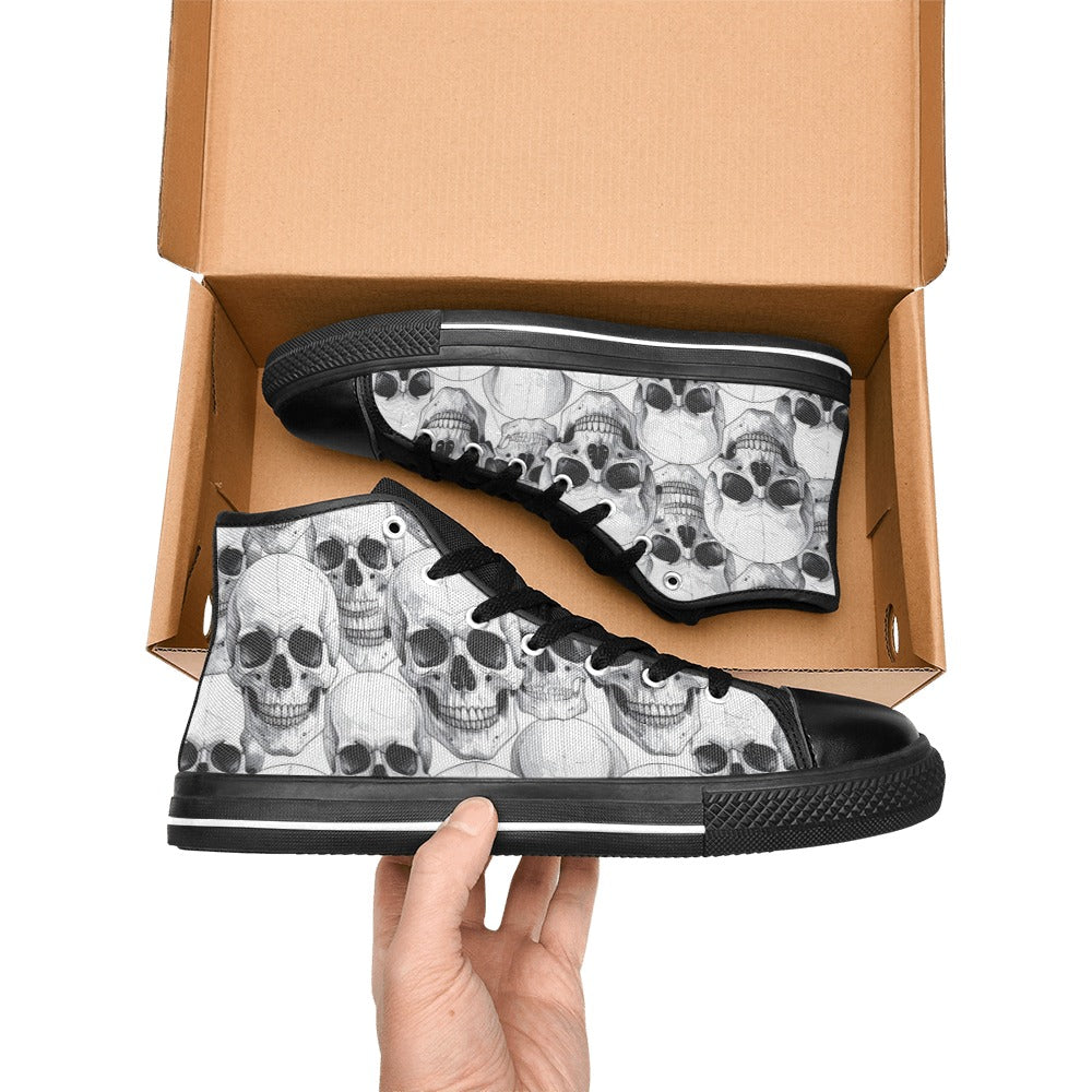 WOMEN'S Clean Skull Line Art High Top Canvas Vibrant Chaos Sneakers