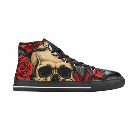 MEN'S Skulls Roses Bold Pen Ink High Top Canvas Aesthetic Shoes