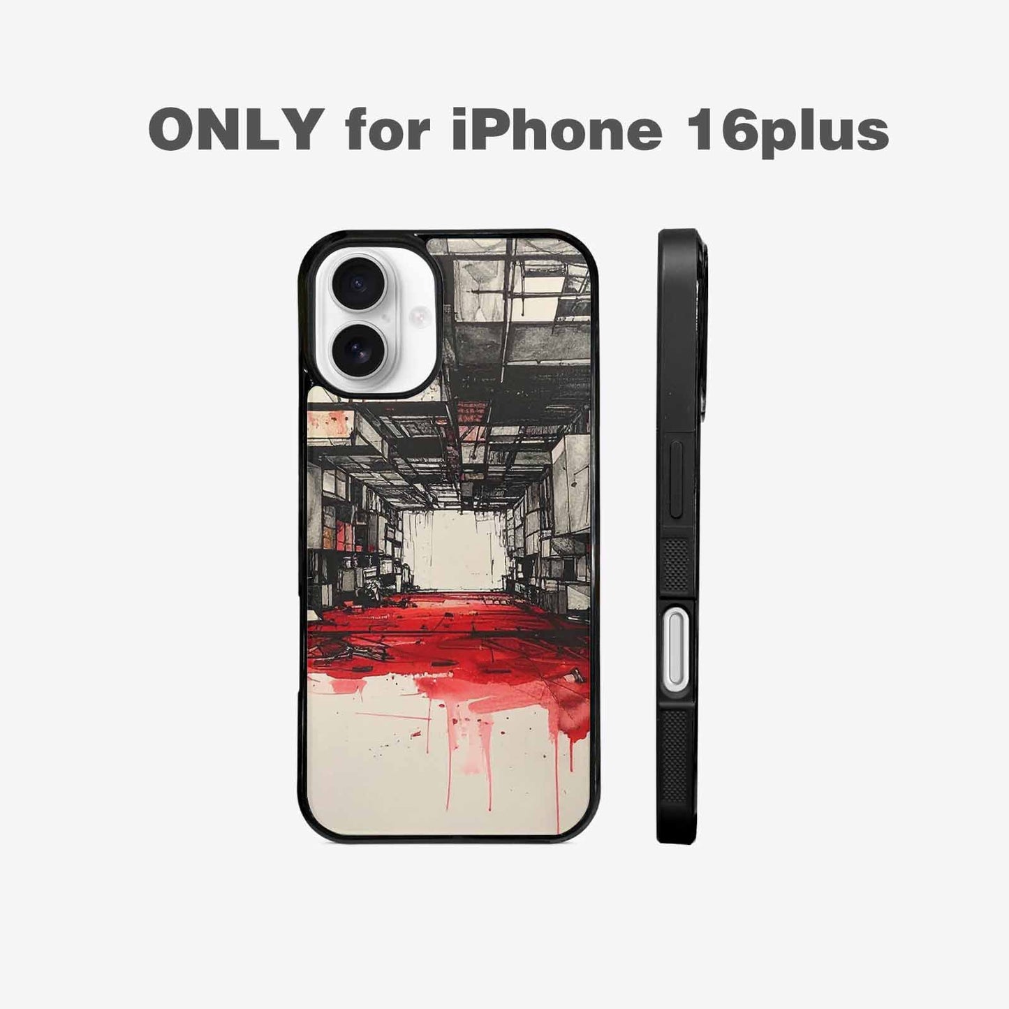 iPhone 16 Plus Case — Liminal Space Fragment Black Red Ink, Personalized Phone Case