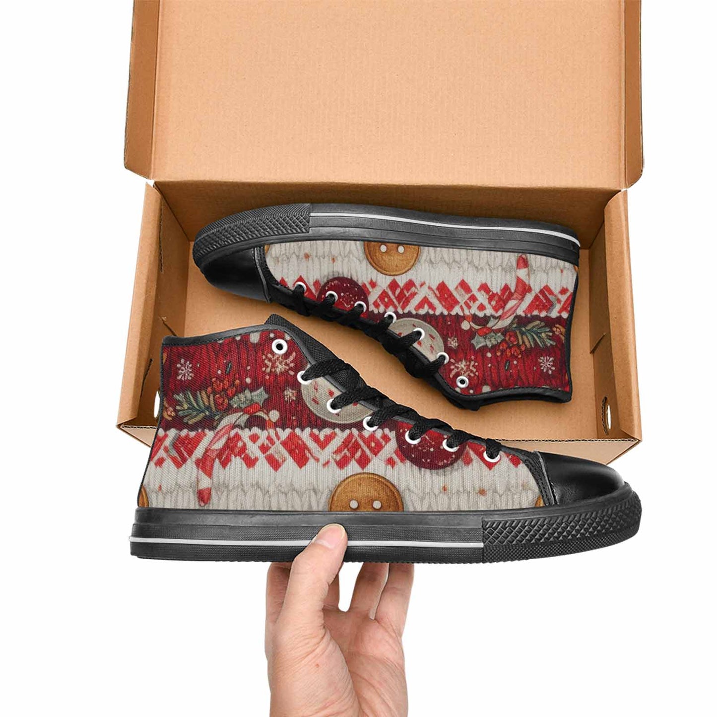 MEN'S Christmas Holly Snowflake High Top Canvas Aesthetic Custom Shoes