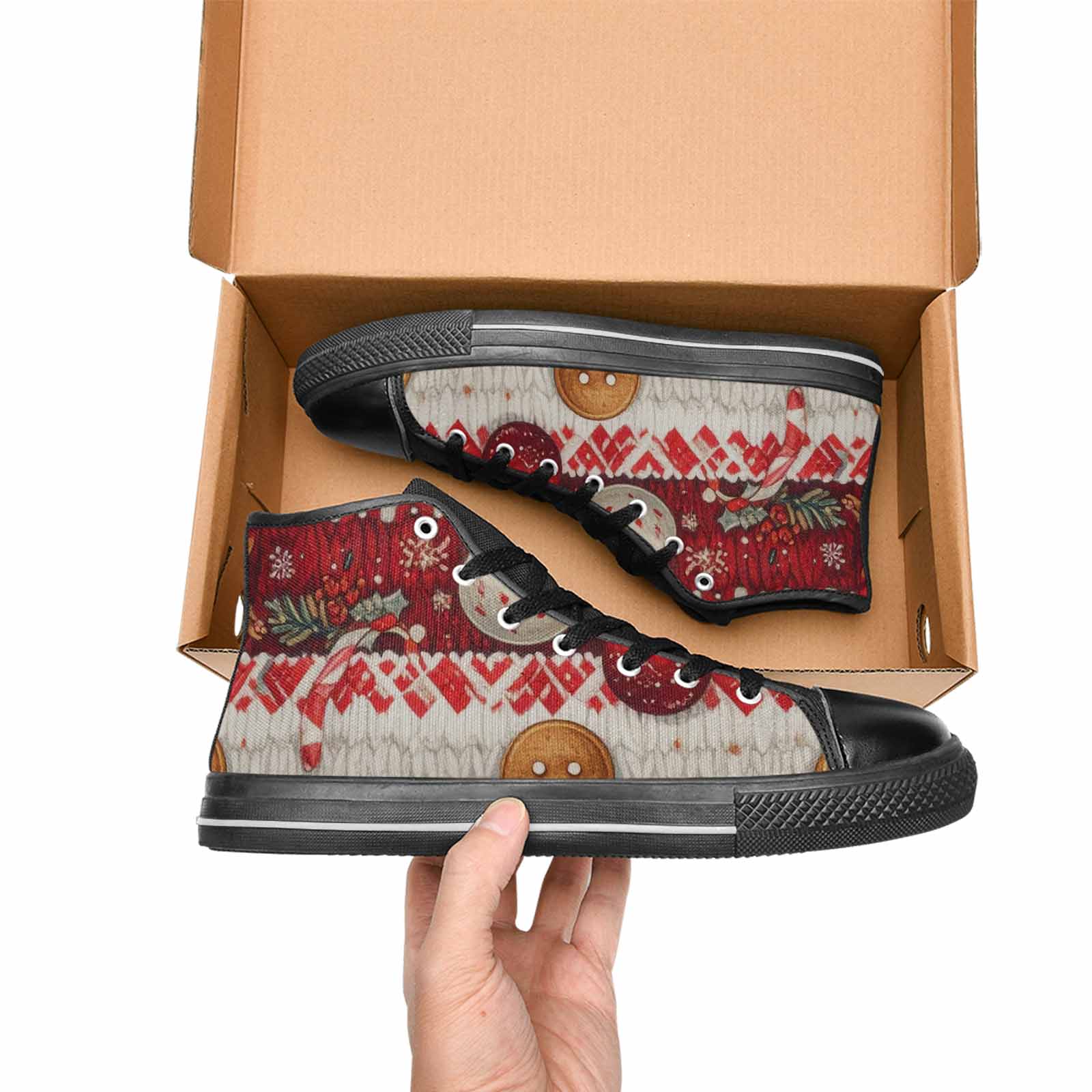 MEN'S Christmas Holly Snowflake High Top Canvas Aesthetic Custom Shoes