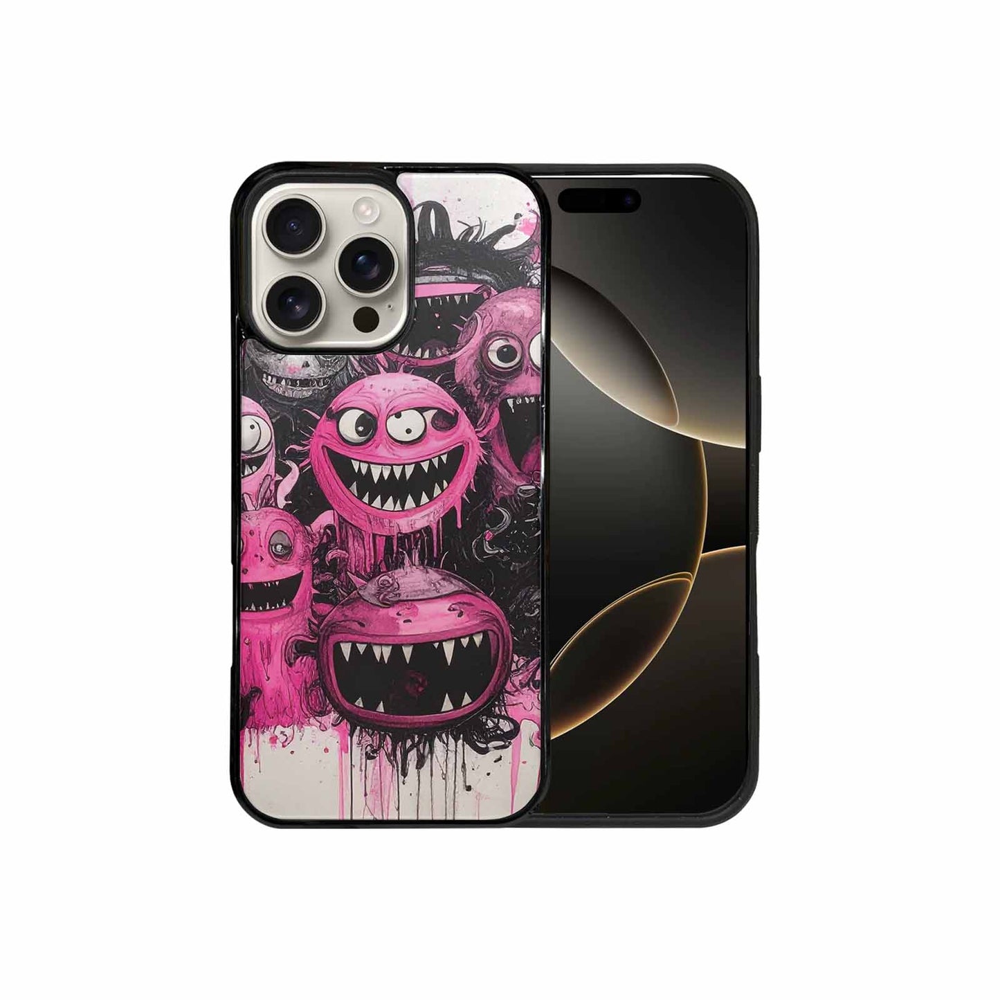 iPhone 16 Pro Max Case — Monsters General Black Pink Ink Cartoon, Unique Phone Case Design