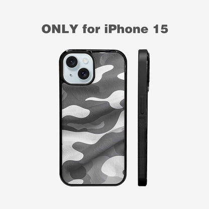 iPhone 15 Case — Grey Camo Print, Custom Art Phone Cover