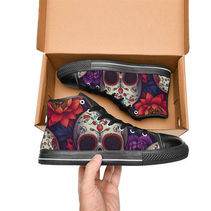 WOMEN'S Lotus Skulls High Top Canvas Wallpaper Art Custom Sneakers