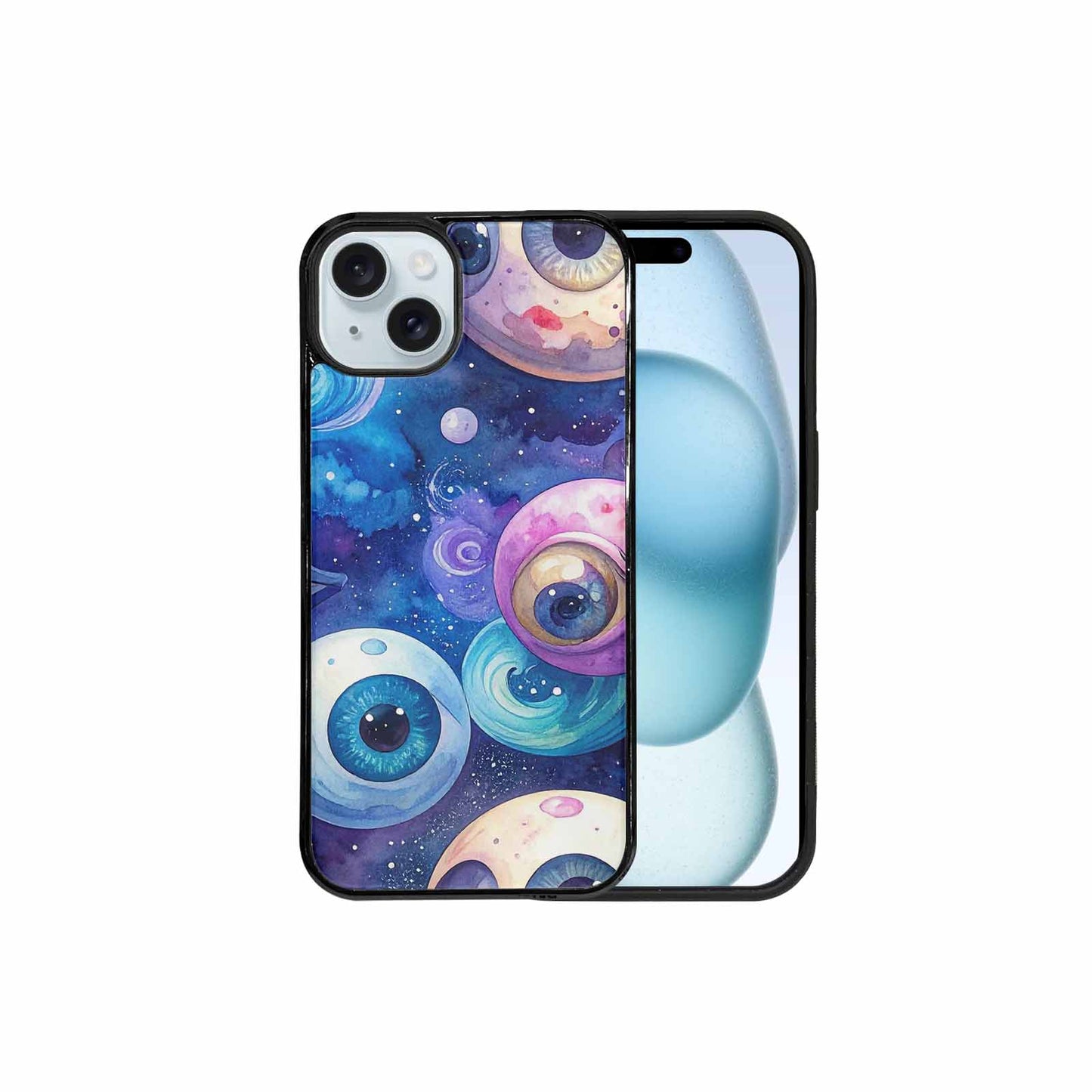 iPhone 15 Plus Case — Cartoon Eyeballs Galaxy, Custom Art Phone Cover