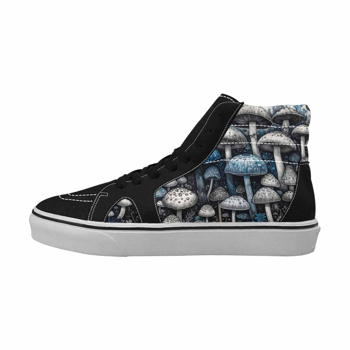 MEN'S Mushrooms Black & Blue Ink High Top Canvas Custom Design Dark Academia Custom Print Sneakers