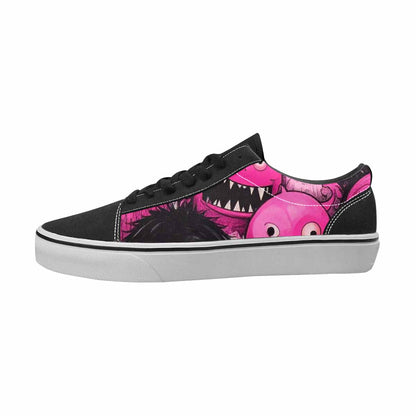 WOMEN'S Monsters Black & Pink Ink Canvas Wearable Art Cottagecore Sneakers