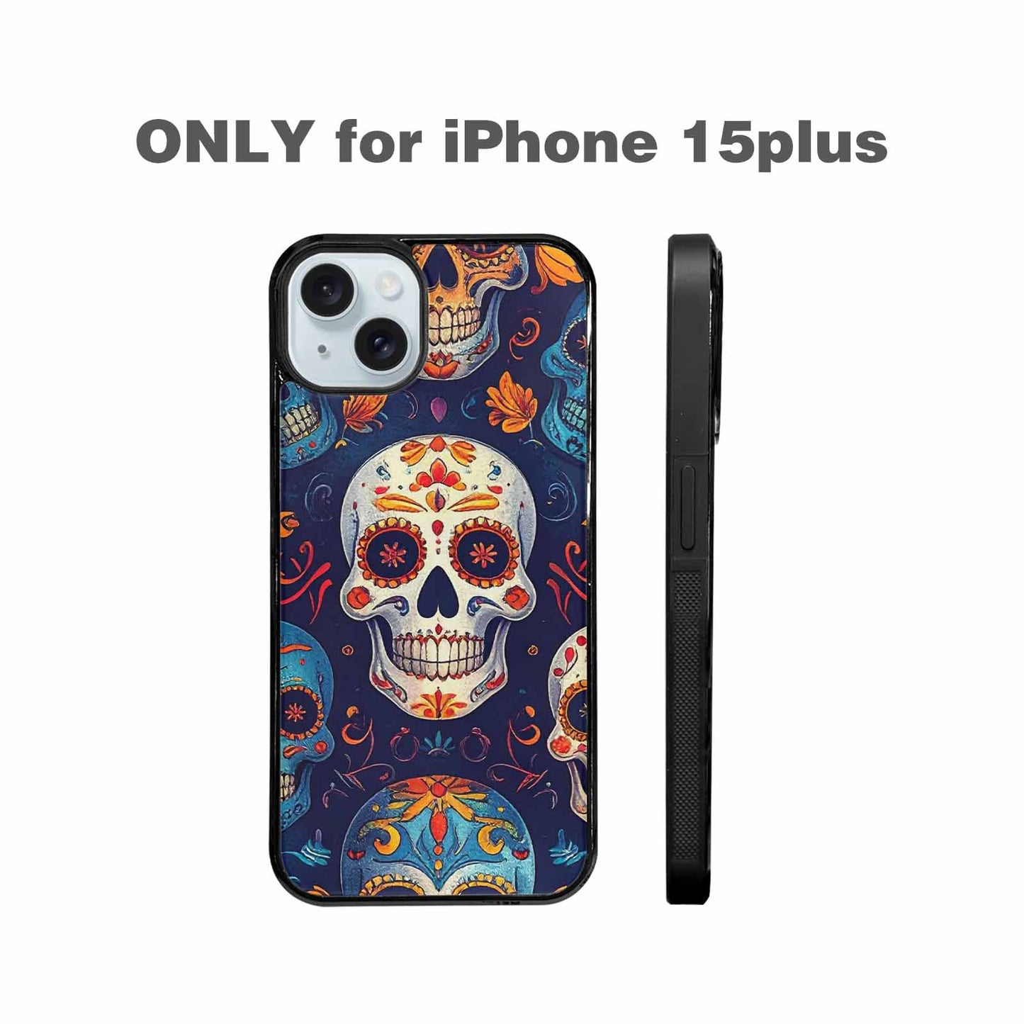 iPhone 15 Plus Case — Day Dead Sugar Skull Art 100s, Custom Phone Case
