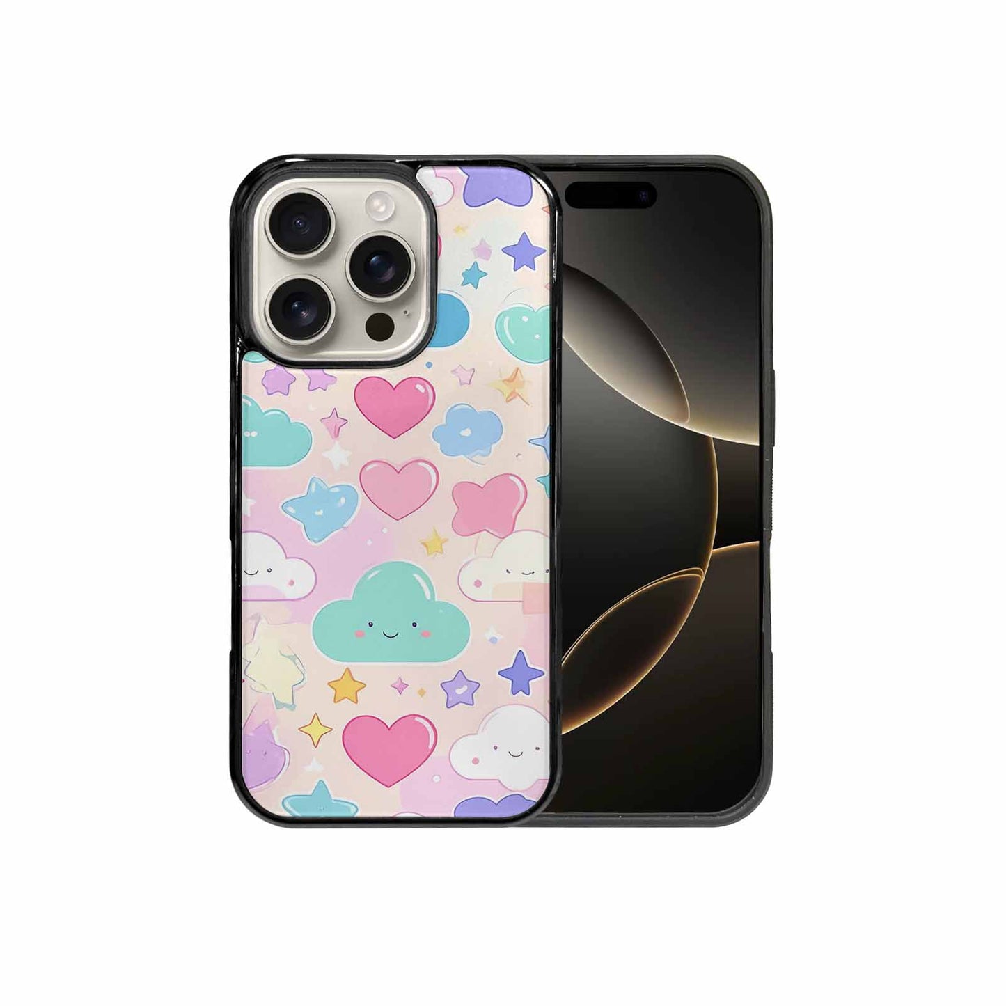iPhone 16 Pro Case — Cute Kawaii Style Generic Icons Stars, Custom Designed Case Cover