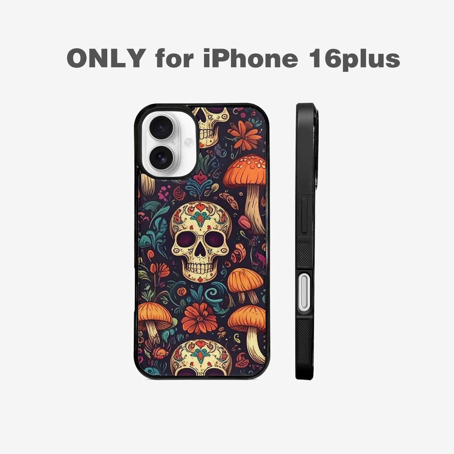 iPhone 16 Plus Case — Mushrooms And Skulls, Custom Designed Case Cover