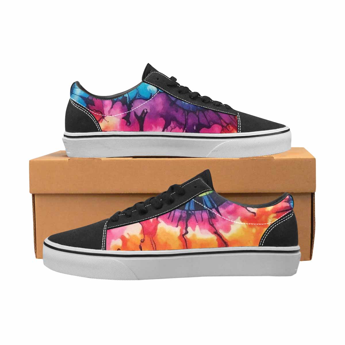 WOMEN'S Tie Lace-Up Canvas Vibrant Chaos Custom Sneakers