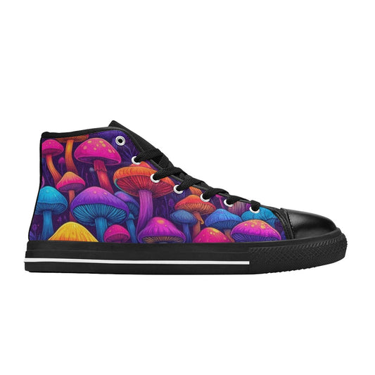 KIDS' Psychedelic Mushroom Cartoon Pattern High Top Canvas Neon Fantasy Sneakers