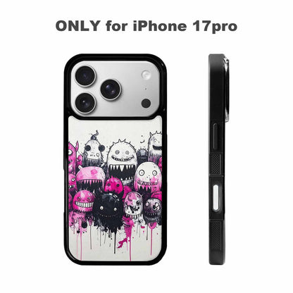 iPhone 17 Pro Case — Black Pink Ink Monsters General Cartoon, Original Design Phone Case