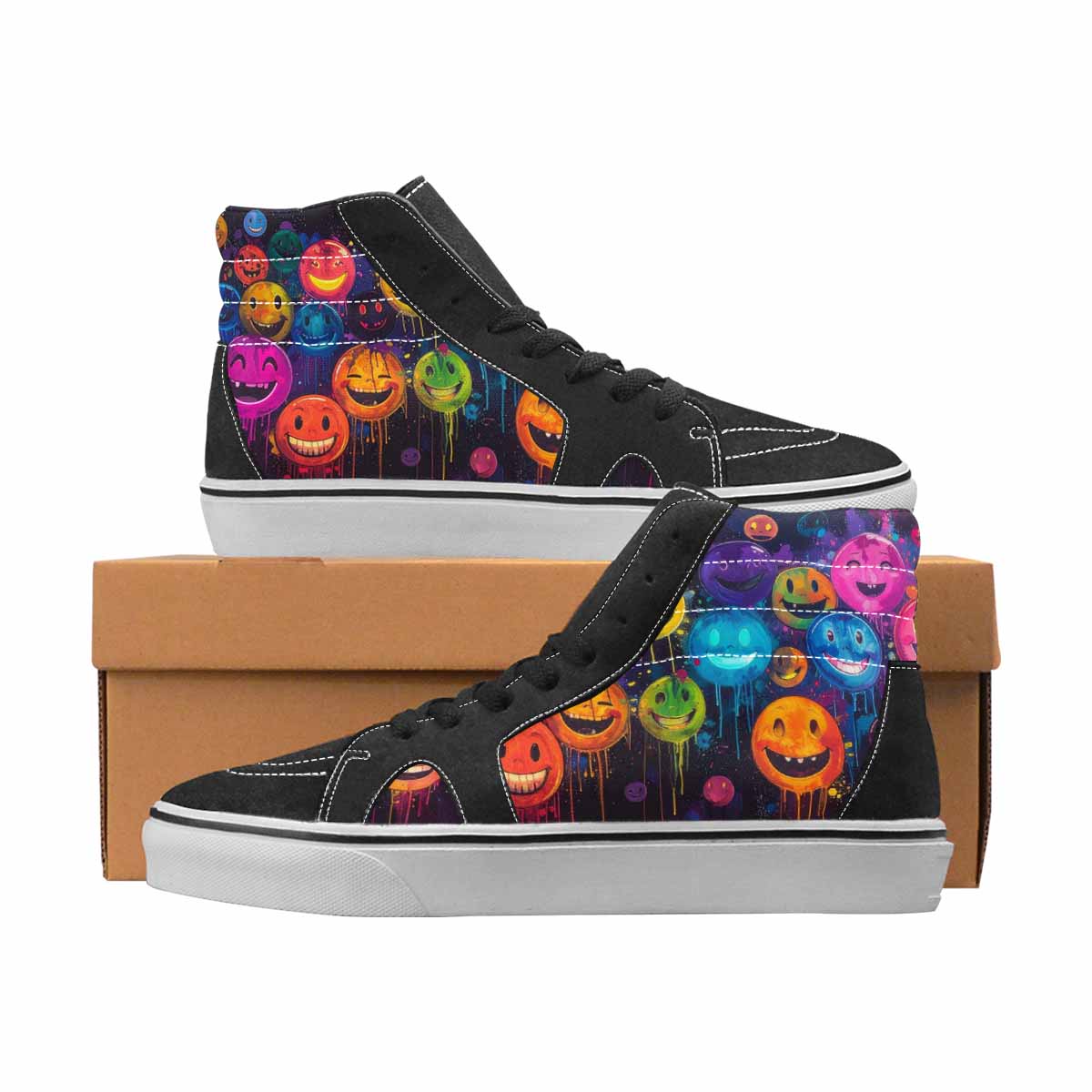 WOMEN'S Smiley Face High Top Canvas Artist-designed Wallpaper Art Shoes