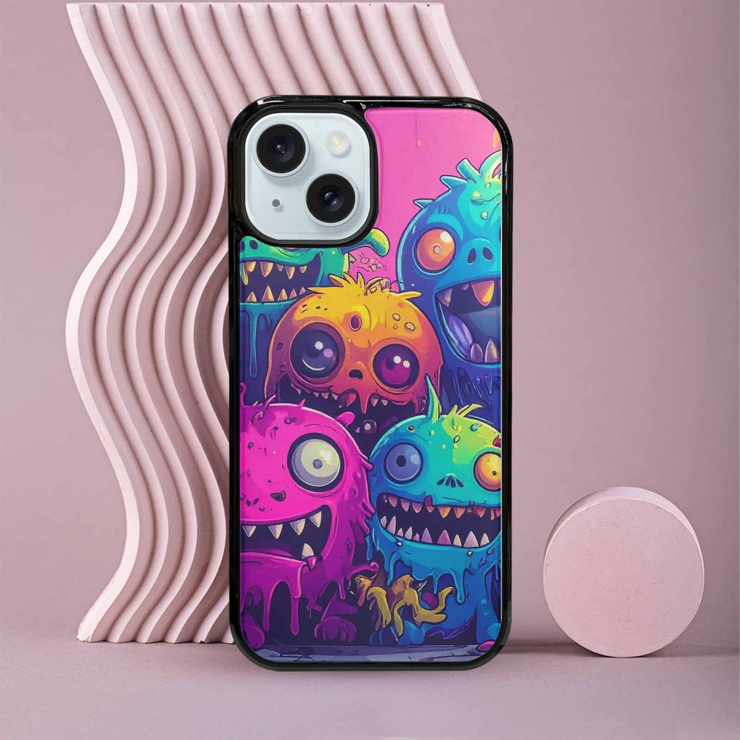 iPhone 15 Case — Overlapping Endlessly No Empty Space Monsters, Custom Made Phone Cover