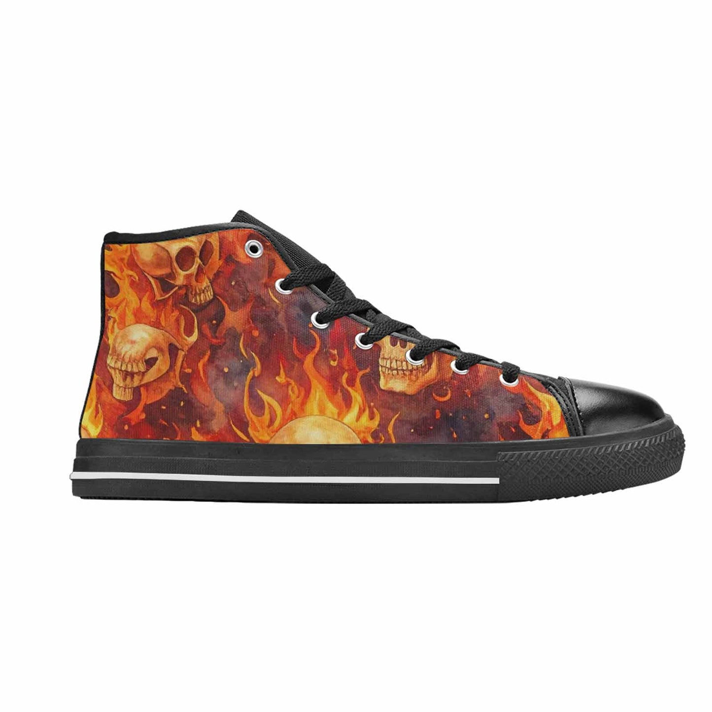 WOMEN'S Skulls - Flaming High Top Canvas Surreal Custom Shoes