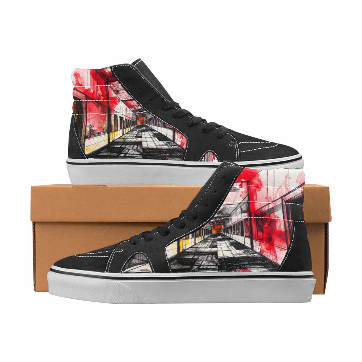 WOMEN'S Liminal Black & Red Ink High Top Canvas Graphic Print Aesthetic Custom Printed Shoes