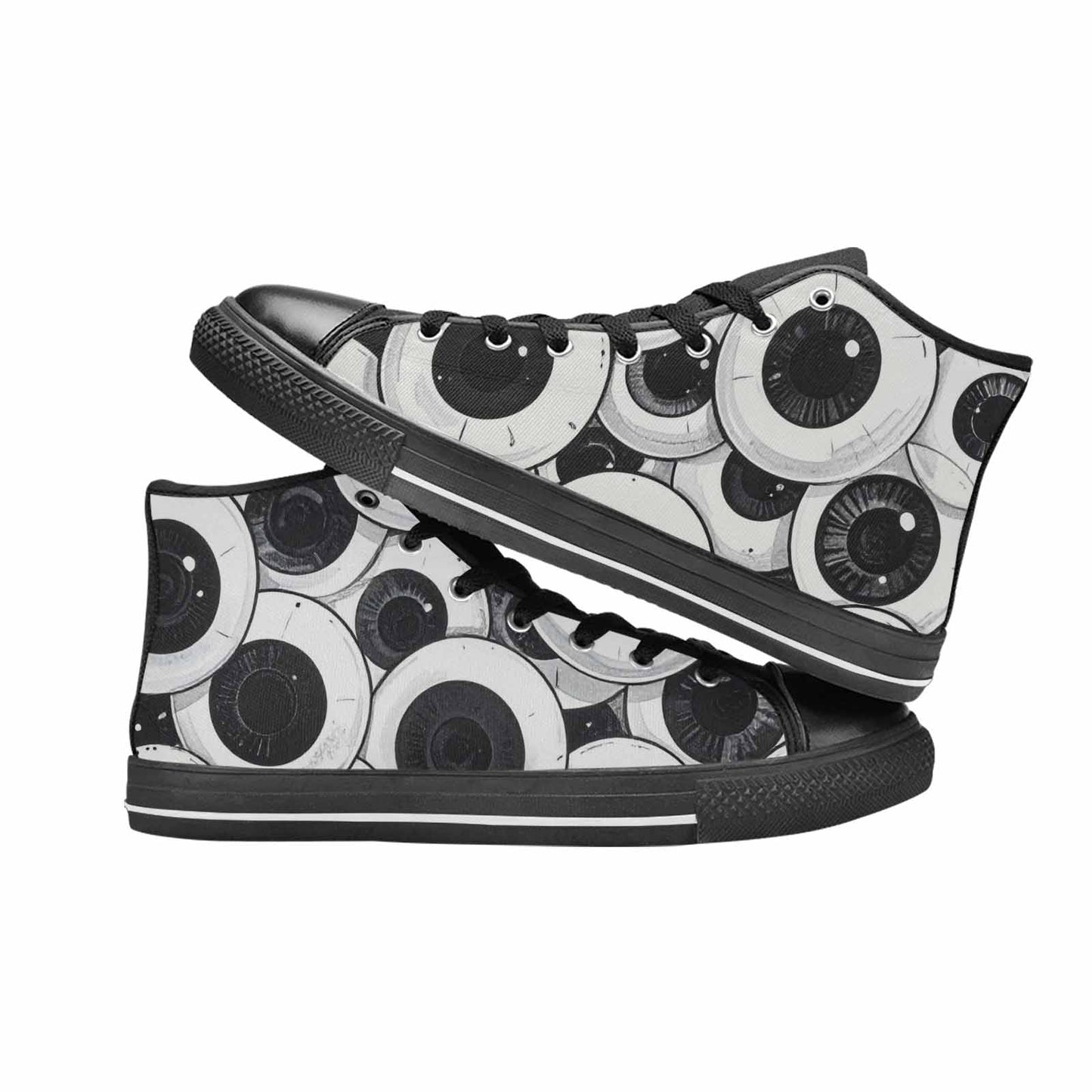 MEN'S Googly Cartoon Eyeballs High Top Canvas Wallpaper Art Custom Shoes