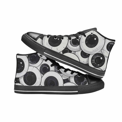 MEN'S Googly Cartoon Eyeballs High Top Canvas Wallpaper Art Custom Shoes