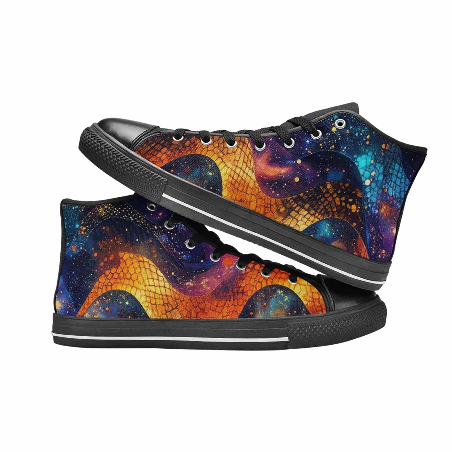 WOMEN'S Galaxy Snake Print High Top Canvas Vibrant Chaos Shoes