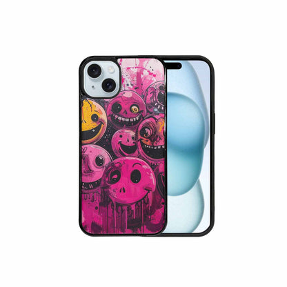 iPhone 15 Plus Case — Melting Moon Smiley Black Pink Ink, Custom Print Case Cover