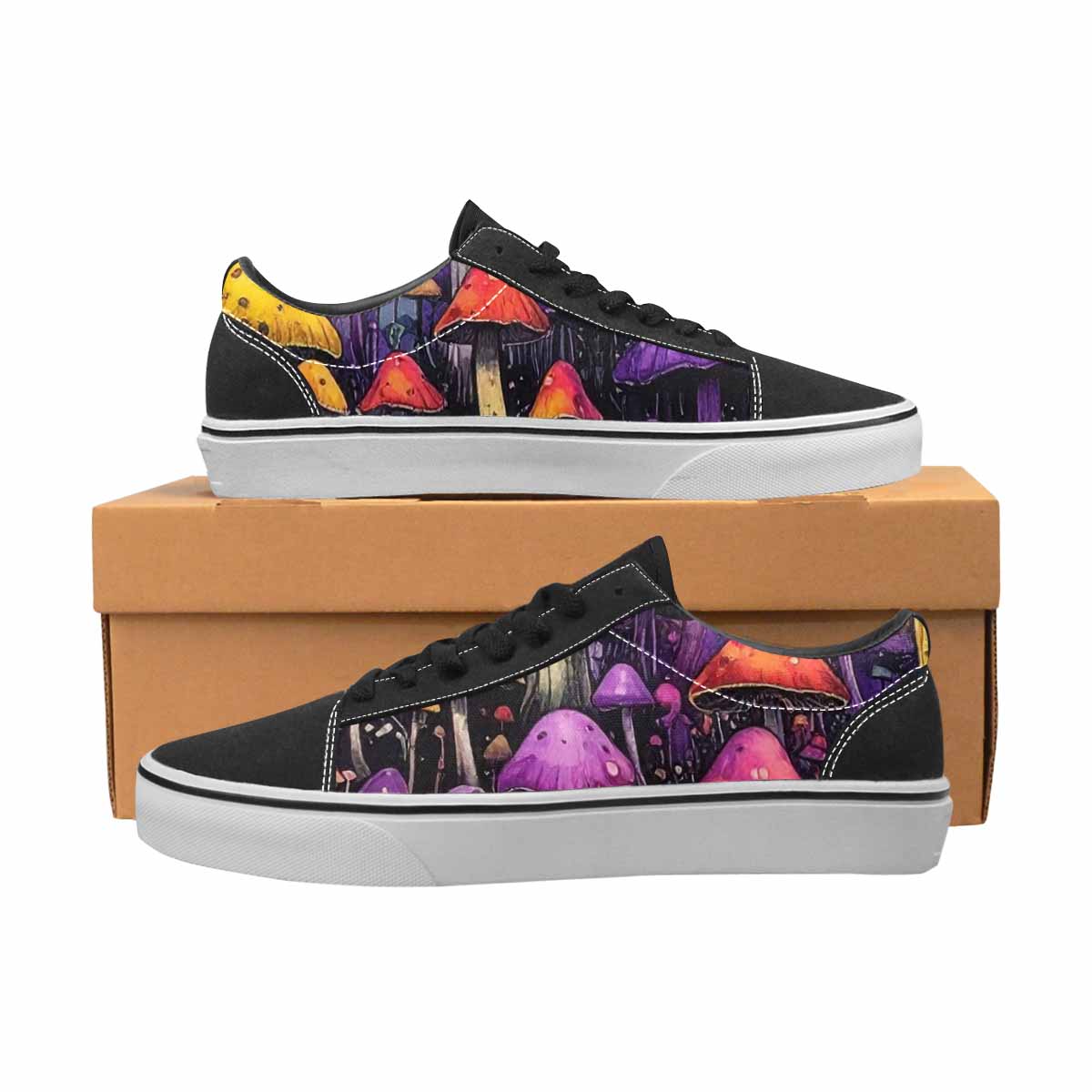 WOMEN'S Rainbow Drip Mushrooms Lace-Up Canvas Dark Academia Custom Sneakers