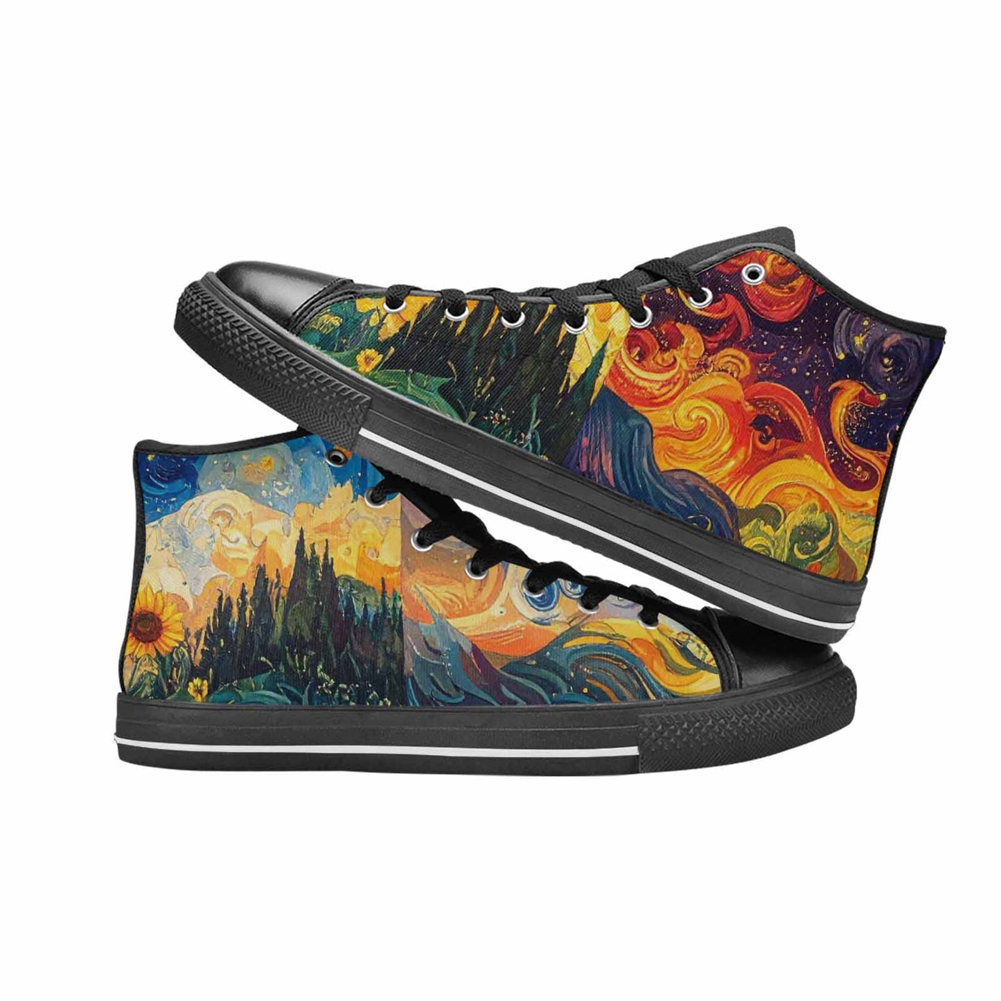 MEN'S Van Gogh-Style Swirl High Top Canvas Surreal Custom Sneakers
