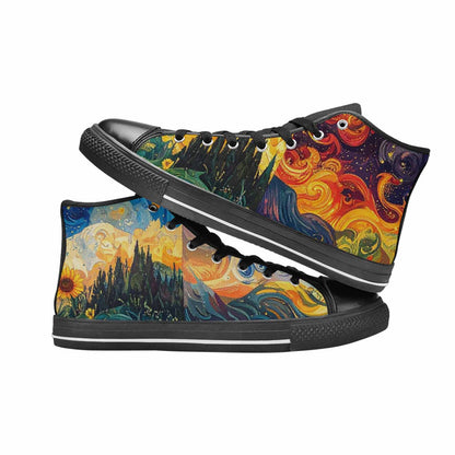 MEN'S Van Gogh-Style Swirl High Top Canvas Surreal Custom Sneakers