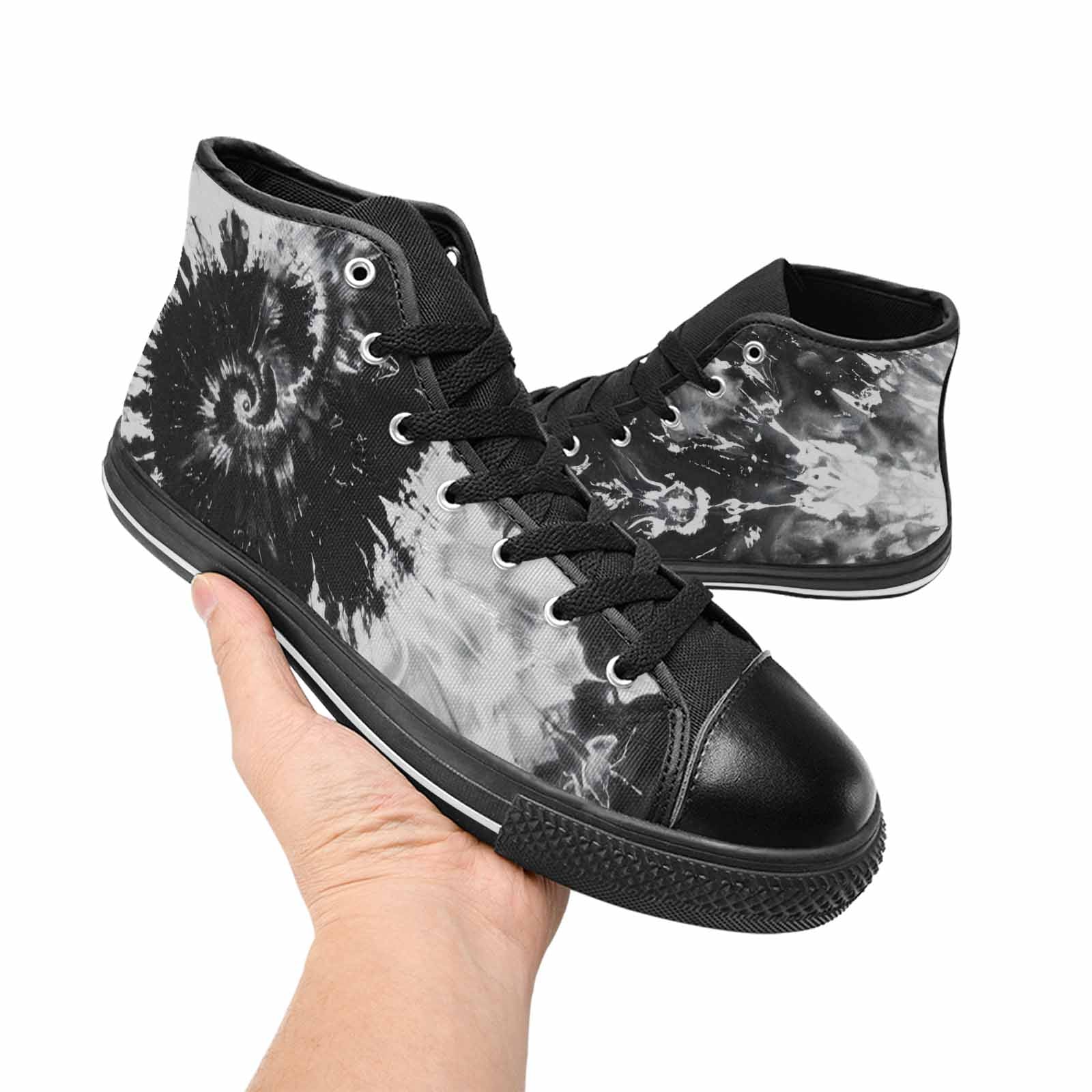 MEN'S Tie Dye Acid Wash Black White High Top Canvas Cottagecore Sneakers