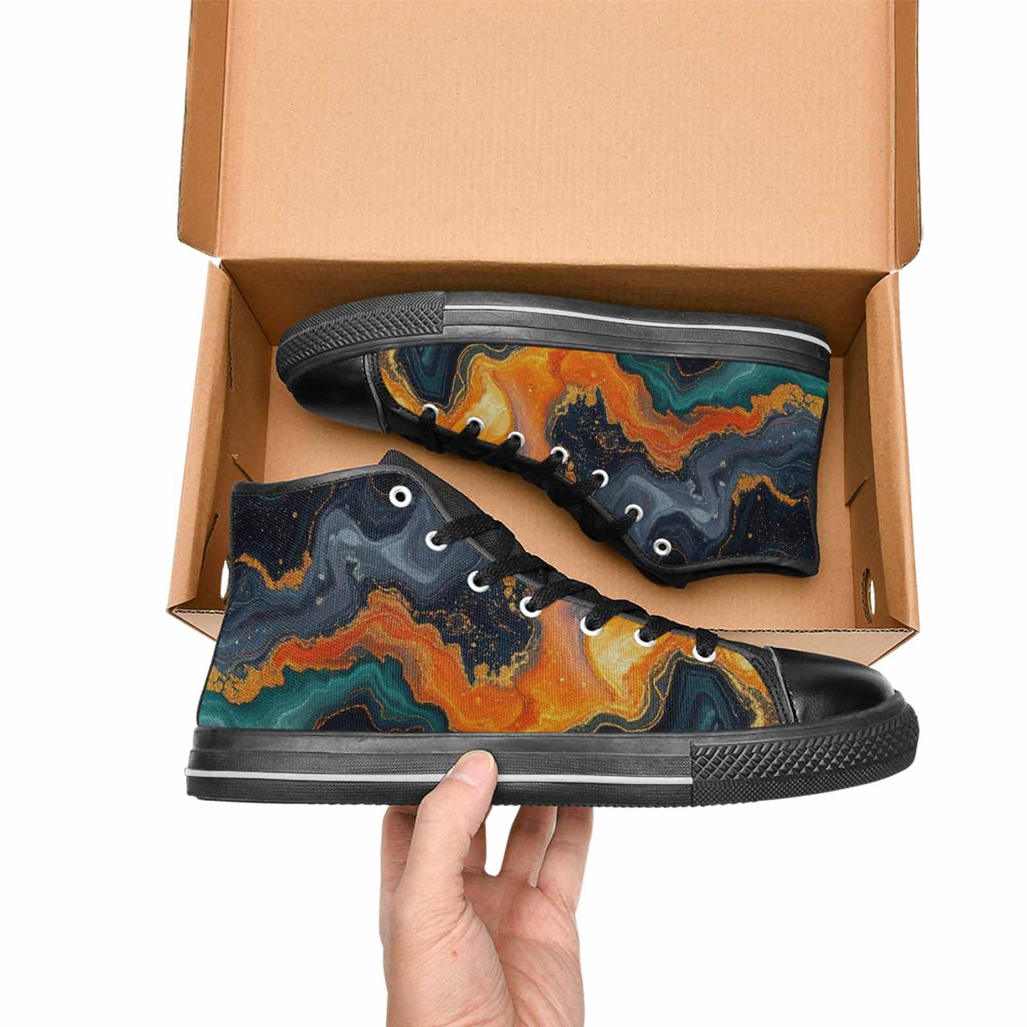WOMEN'S Marble Dark High Top Canvas Vivid Custom Sneakers