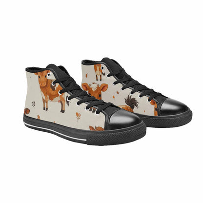 WOMEN'S Cow Animal Print High Top Canvas Vibrant Chaos Sneakers
