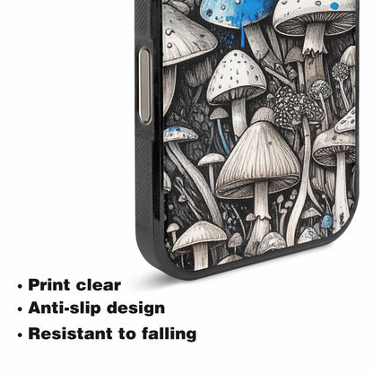 iPhone 16 Pro Case — Mushrooms General Black Blue Ink Mushrooms, Custom Art Phone Cover