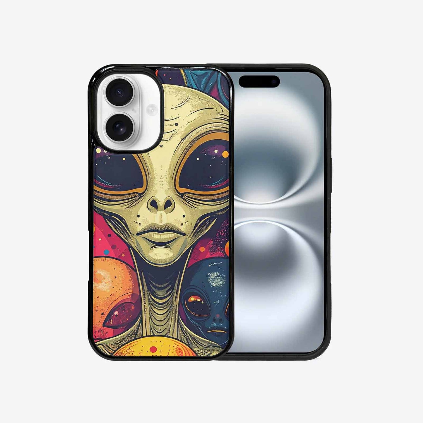 iPhone 16 Case — Alien Ufo Cartoon Art Pattern Groovy, Custom Made Phone Cover