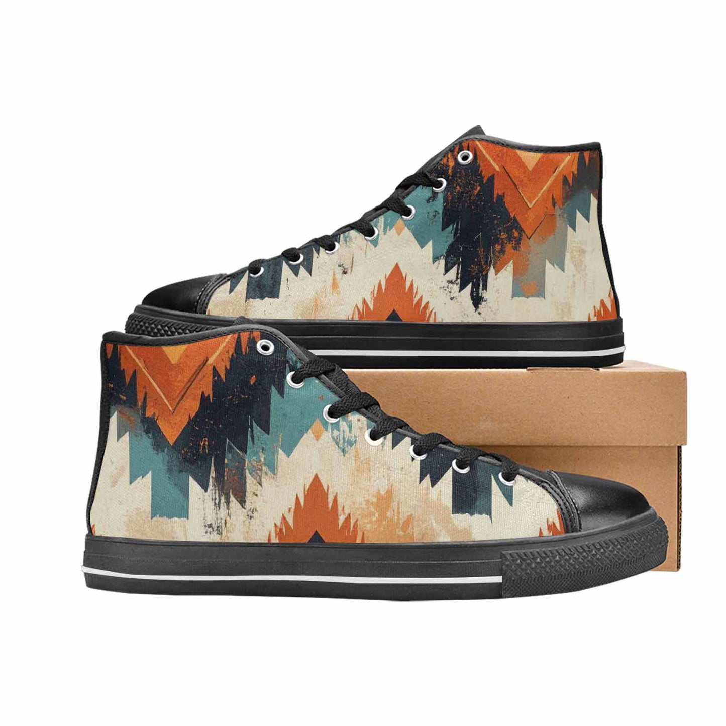 WOMEN'S Southwestern Geometric Diamond High Top Canvas Neon Fantasy Custom Sneakers