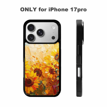 iPhone 17 Pro Case — Impressionist Sunflower Brushstroke Pattern Hundreds Floral, Custom Made Phone Cover
