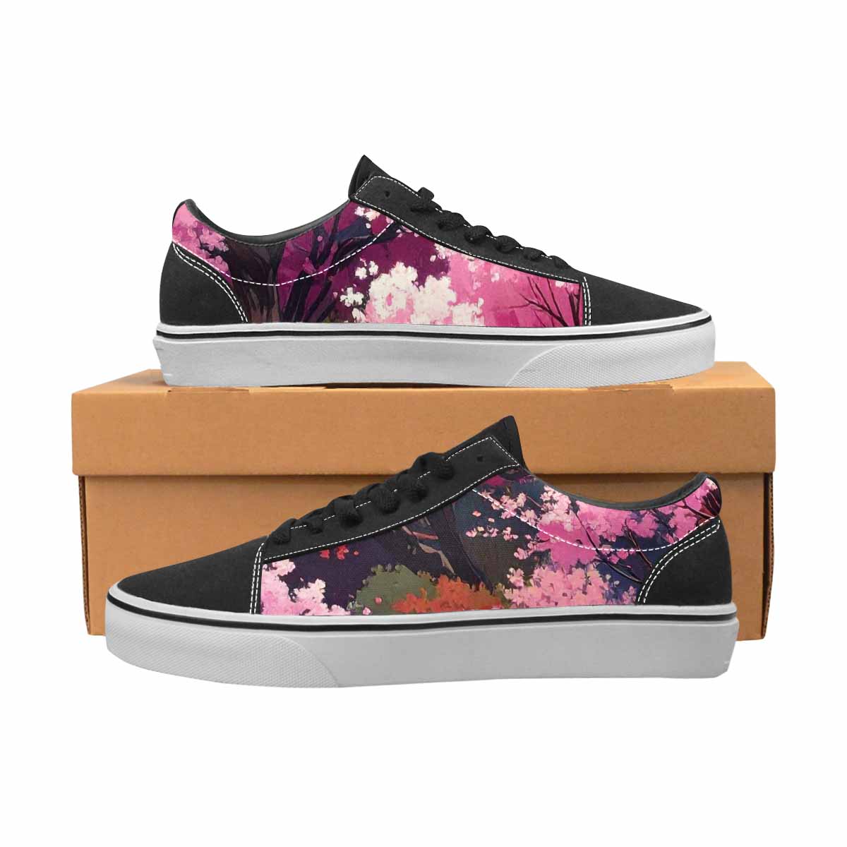 WOMEN'S Cherry Blossom Branch Cherry Lace-Up Canvas Kaleidoscope Sneakers