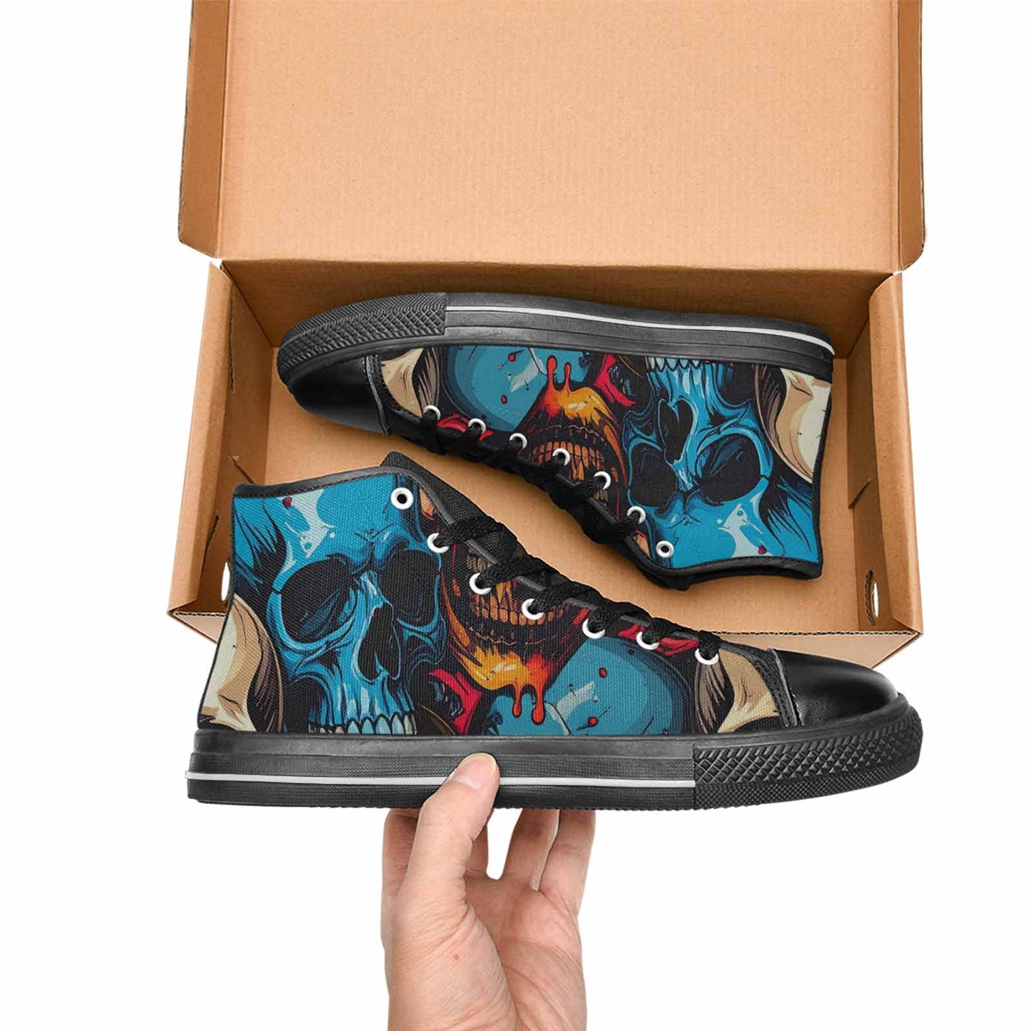 WOMEN'S Dripping Skulls Collage High Top Canvas Vibrant Chaos Custom Sneakers