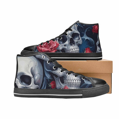 MEN'S Skulls Roses Chrome Airbrush High Top Canvas Grunge Custom Sneakers
