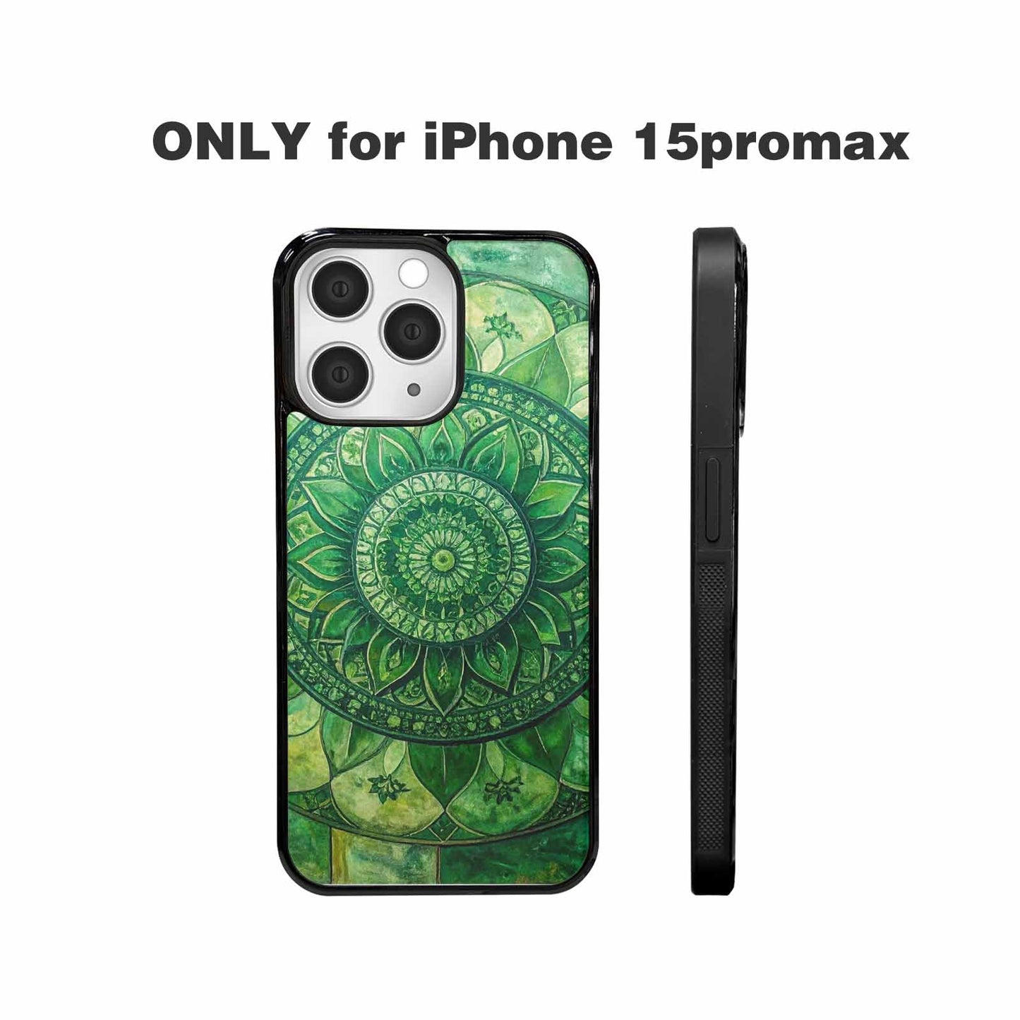 iPhone 15 Pro Max Case — Green Mandala Bohemian Print Edge To, Custom Designed Case Cover
